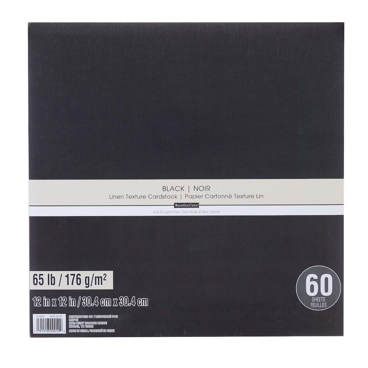 Black 12" x 12" Linen Texture Cardstock by Recollections™, 60 Sheets
